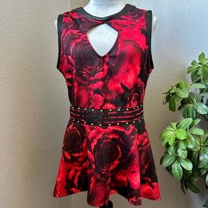 Bisou Bisou Red and Black Floral Blouse